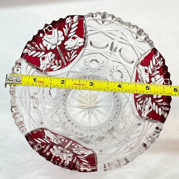 Fifth Avenue Crystal Rosaline Ruby Red Floral Glass Bowl Candy Dish 90' Vintage - Picture 7 of 11